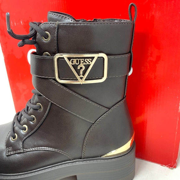 GUESS Flat Combat Booties Dark Brown Faux Leather Women's Size Heel GFFINLEES - Picture 6 of 8
